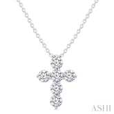 1/3 Ctw Round Cut Diamond Christian Cross 6-Stone Fashion Pendant With Chain in 14K White Gold