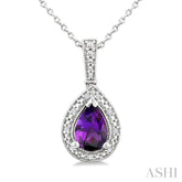 7X5 MM Pear Shape Amethyst and 1/50 Ctw Round Cut Diamond Semi-precious Pendant With Chain in Sterling Silver