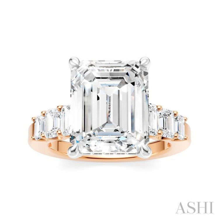 1 1/4 Ctw Emerald Shape Emerald and Round Cut Diamond Semi-Mount Engagement Ring in 14K Rose and White Gold