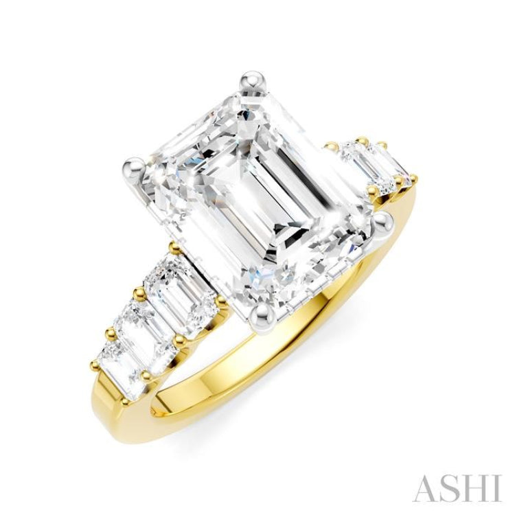 1 1/4 Ctw Emerald Shape Emerald and Round Cut Diamond Semi-Mount Engagement Ring in 14K Yellow and White Gold