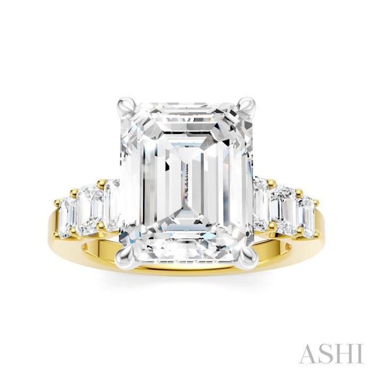 1 1/4 Ctw Emerald Shape Emerald and Round Cut Diamond Semi-Mount Engagement Ring in 14K Yellow and White Gold