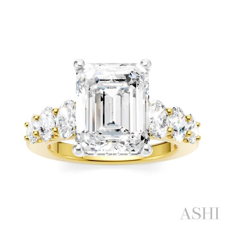 1 1/4 Ctw Emerald Shape Oval and Round Cut Diamond Semi-Mount Engagement Ring in 14K Yellow and White Gold