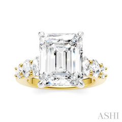 1 1/4 Ctw Emerald Shape Oval and Round Cut Diamond Semi-Mount Engagement Ring in 14K Yellow and White Gold