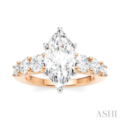 1 1/10 Ctw Marquise Shape Round Cut Diamond Semi-Mount Engagement Ring in 14K Rose and White Gold