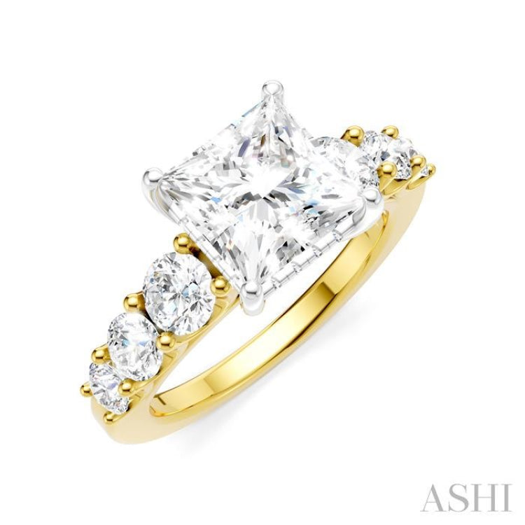 1 1/10 Ctw Princess Shape Round Cut Diamond Semi-Mount Engagement Ring in 14K Yellow and White Gold