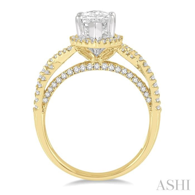 5/8 Ctw Marquise Shape Criss Cross Shank Round Cut Diamond Semi-Mount Engagement Ring in 14K Yellow and White Gold