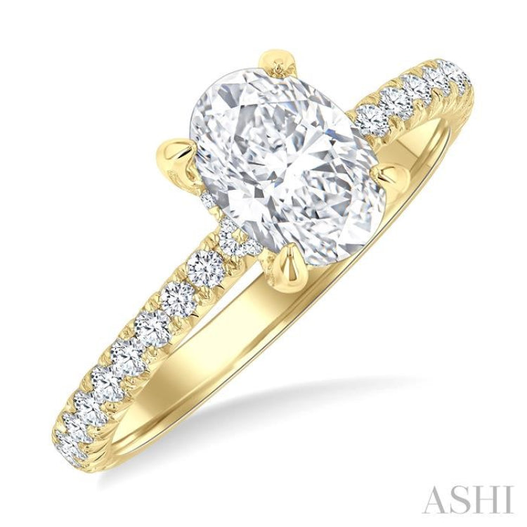 1/2 Ctw Oval Shape Semi-Mount Diamond Engagement Ring in 14K Yellow Gold