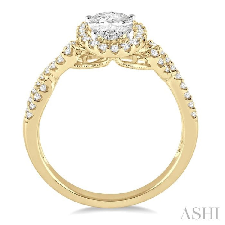 1/4 Ctw Twisted Shank Oval Shape Semi-Mount Round Cut Diamond Engagement Ring in 14K Yellow and White Gold