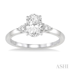 1/2 Ctw Oval and Pear Cut Diamond Ladies Engagement Ring with 1/3 Ct Oval Cut Center Stone in 14K White Gold