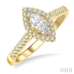 1/5 Ctw Marquise Shape Round Cut Diamond Semi-Mount Engagement Ring in 14K Yellow and White Gold