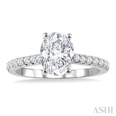 1/3 Ctw Oval Shape Round Cut Diamond Semi-Mount Diamond Engagement Ring in 14K White Gold