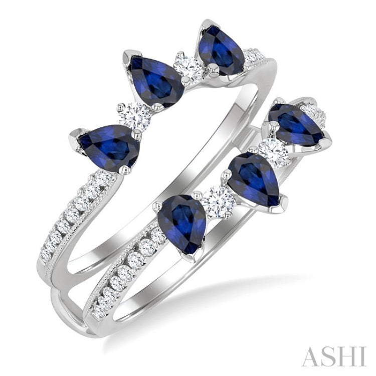 4x3 MM Pear Cut Sapphire and 1/3 Ctw Round Cut Diamond Precious Insert Ring in 14K White Gold