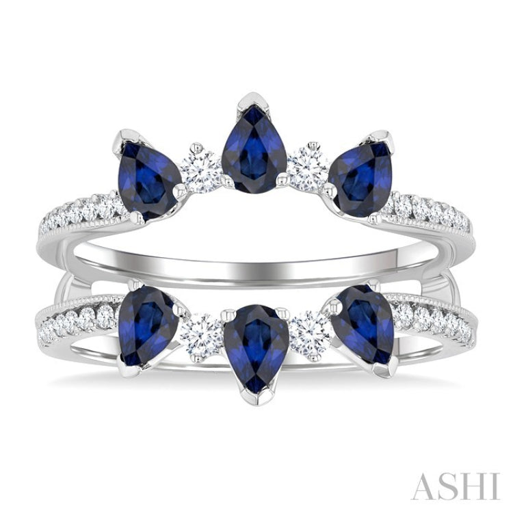 4x3 MM Pear Cut Sapphire and 1/3 Ctw Round Cut Diamond Precious Insert Ring in 14K White Gold