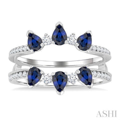 4x3 MM Pear Cut Sapphire and 1/3 Ctw Round Cut Diamond Precious Insert Ring in 14K White Gold