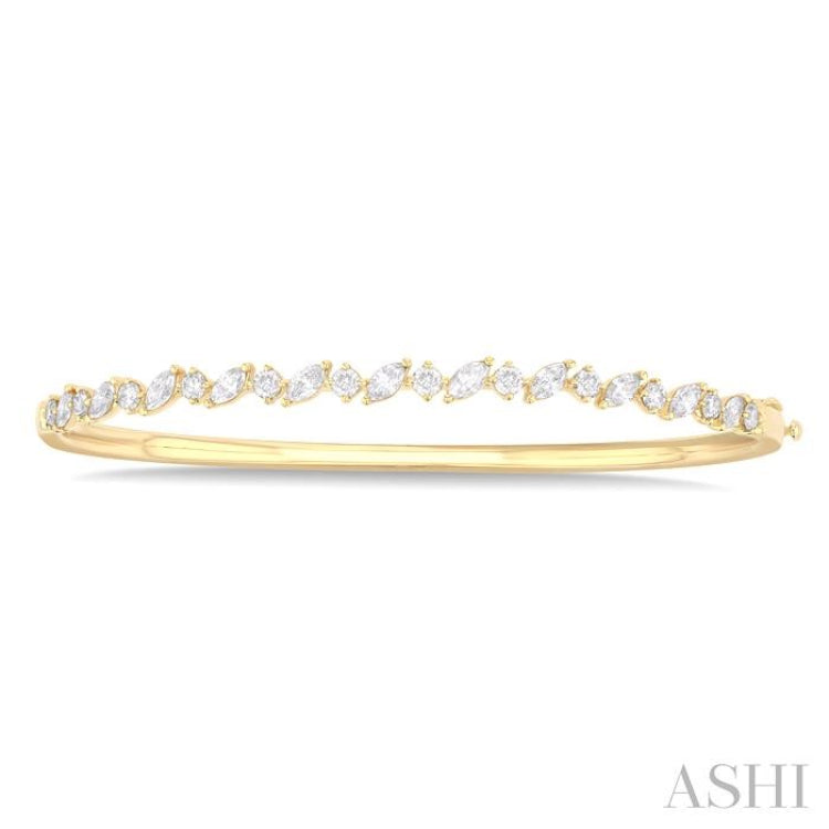 1 1/3 Ctw Marquise and Round Cut Diamond Stackable Bangle in 14K Yellow Gold