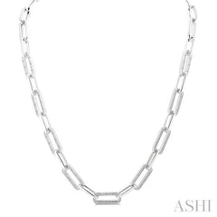 1/4 Ctw Bold Round Cut Diamond Paperclip Necklace in Sterling Silver