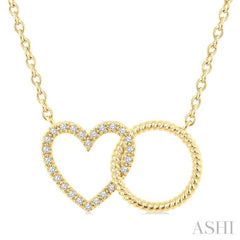 1/10 Ctw Round Cut Diamond Interlocked Heart Fashion Petite Pendant With Chain in 10K Yellow Gold