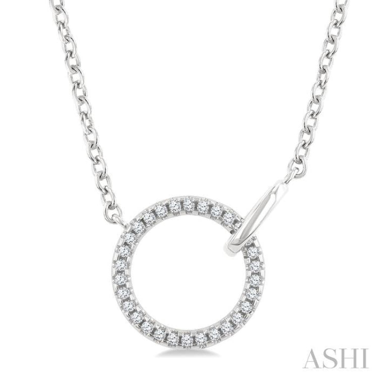 1/10 Ctw Single Cut Diamond Interlocked Circle Fashion Petite Pendant With Chain in 10K White Gold
