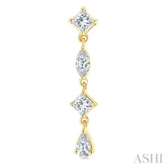 1/2 Ctw Mixed Cut Diamond Fashion Long Earrings in 14K Yellow Gold