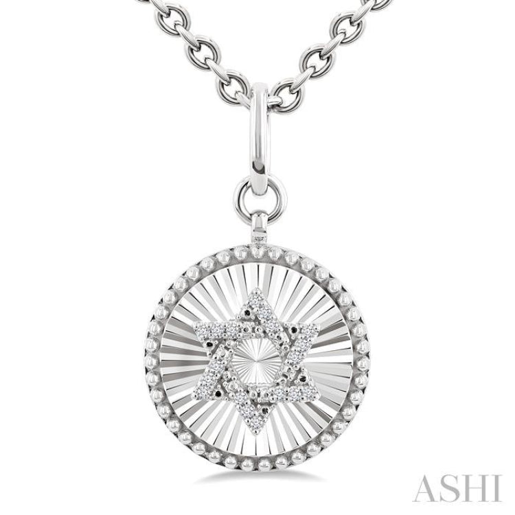 1/10 Ctw Round Fluted Medallion Round Cut Diamond Star of David Pendant With Chain in Sterling Silver