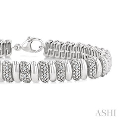 1/6 Ctw Bold Wide Ribbed Round Cut Diamond Fashion Bracelet in Sterling Silver