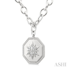 1/20 Ctw Octagon Shape medallion Round Cut Diamond Star Pendant With Chain in Sterling Silver