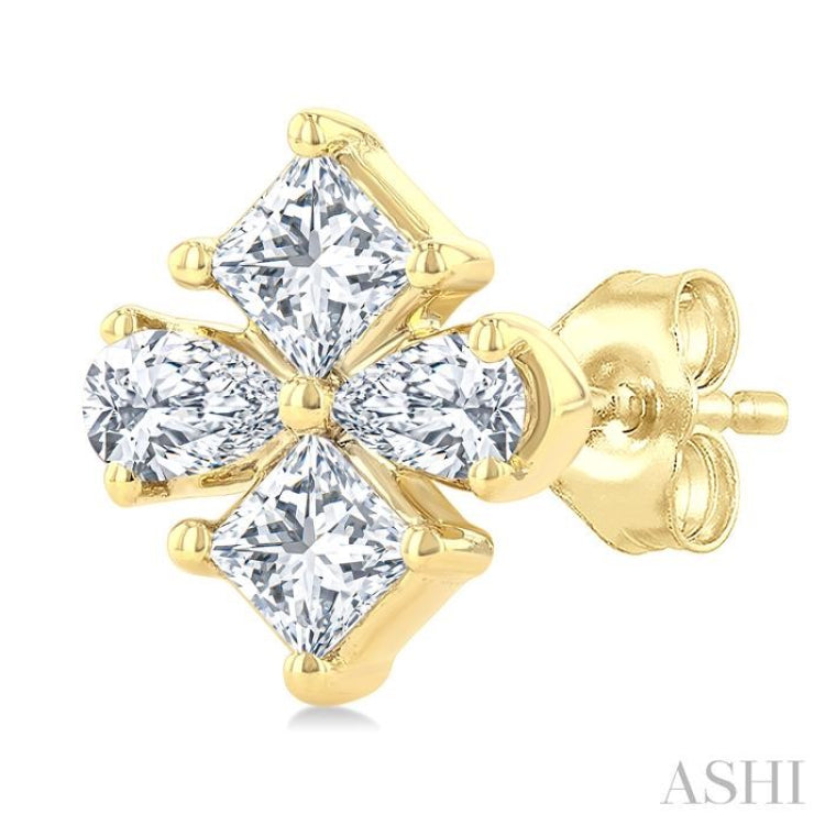 1/3 Ctw Princess and Pear Cut Diamond Fashion Earrings in 14K Yellow Gold