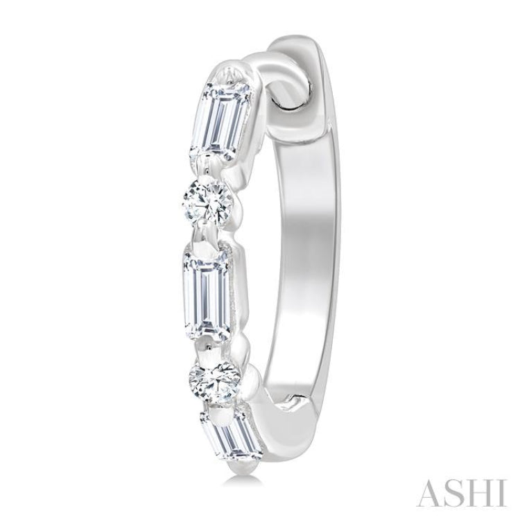 1/5 Ctw Baguette & Round Cut Diamond Petite Huggie Earrings in 10K White Gold