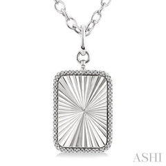 1/10 Ctw Rectangular Fluted Medallion Round Cut Diamond Pendant With Chain in Sterling Silver