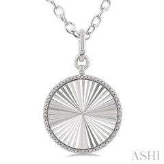 1/10 Ctw Round Fluted Medallion Single Cut Diamond Pendant With Chain in Sterling Silver