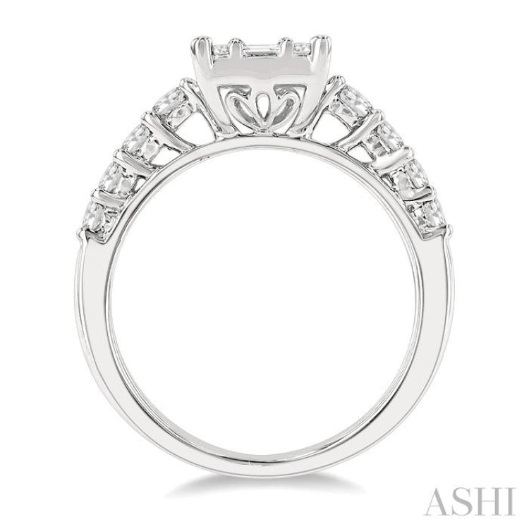 1 Ctw Fusion Baguette and Round Cut Diamond Engagement Ring in 14K White Gold