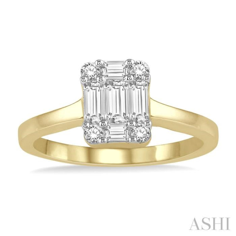 1/2 Ctw Baguette and Round Cut Fusion Diamond Engagement Ring in 14K Yellow and White Gold