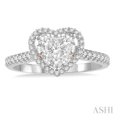 1/2 Ctw Heart Shape Lovebright Diamond Cluster Ring in 14K White and Rose Gold