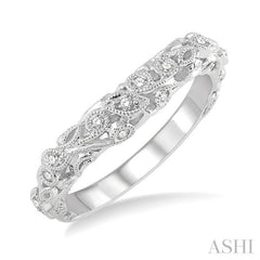 1/6 Ctw Lattice Leaf and Circular Motif Round Cut Diamond Wedding Band in 14K White Gold