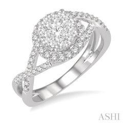 3/4 Ctw Lovebright Round Cut Diamond Engagement Ring in 14K White Gold