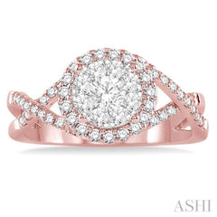3/4 Ctw Lovebright Round Cut Diamond Engagement Ring in 14K Rose and White Gold