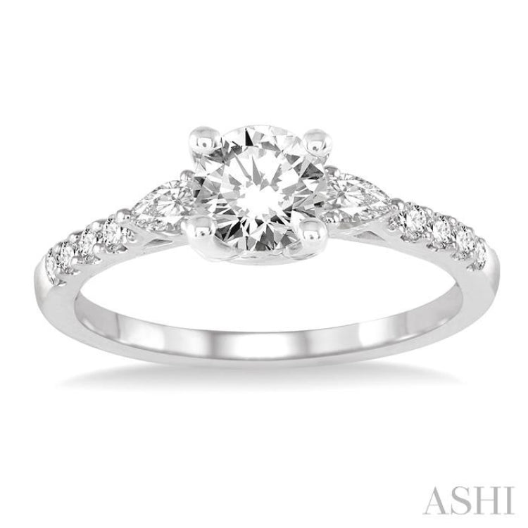3/8 Ctw Circular Shape Pear & Round Cut Diamond Semi-Mount Engagement Ring in 14K White Gold