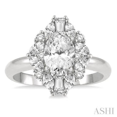 5/8 Ctw Marquise Shape Oval, Baguette and Round Cut Diamond Semi-Mount Engagement Ring in 14K White Gold