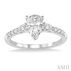 7/8 Ctw Pear & Round Cut Diamond Engagement Ring With 1/2 Ct Pear Cut Center Stone in 14K White Gold