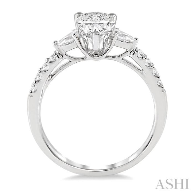 7/8 Ctw Pear & Round Cut Diamond Engagement Ring With 1/2 Ct Pear Cut Center Stone in 14K White Gold