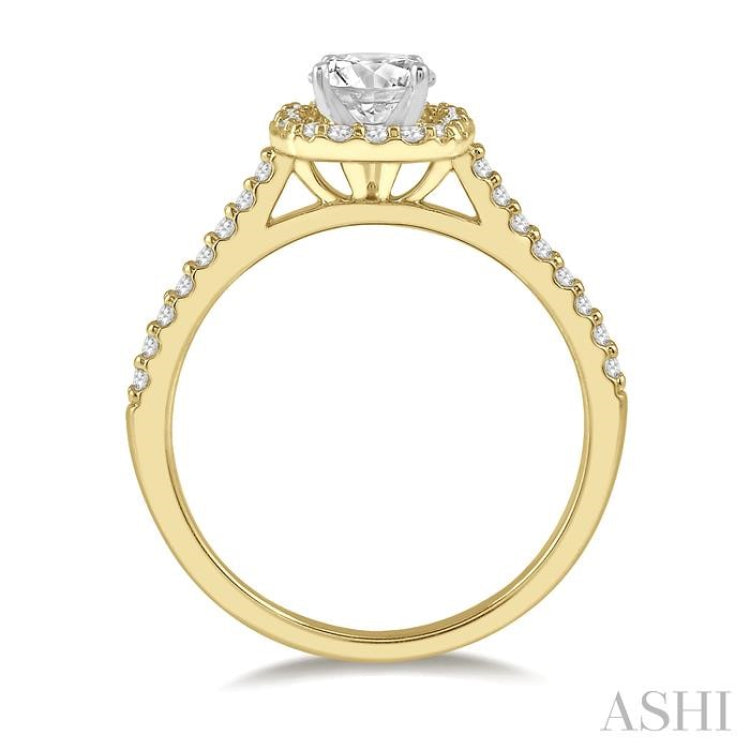 3/8 Ctw Diamond Ladies Engagement Ring with 1/4 Ct Round Cut Center Stone in 14K Yellow and White Gold