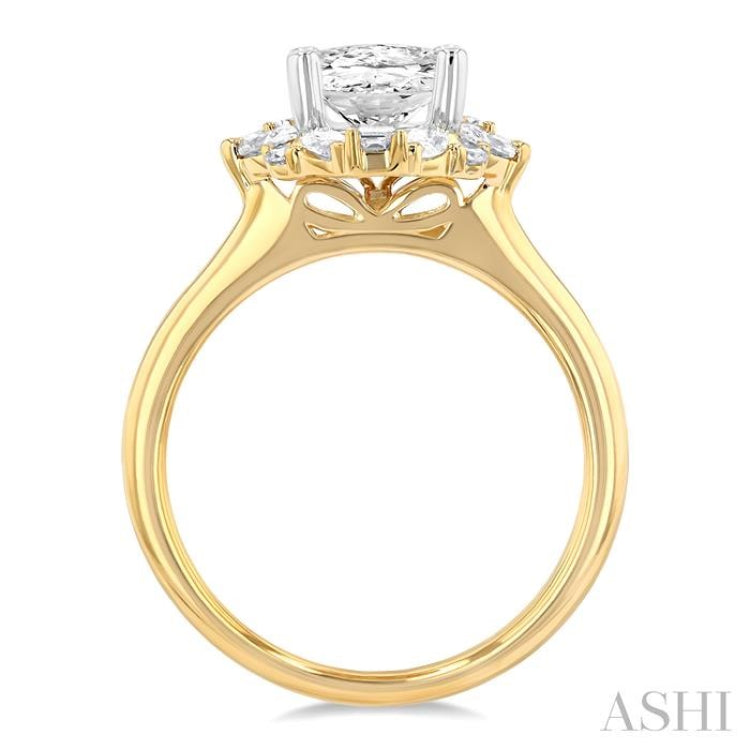 5/8 Ctw Marquise Shape Oval, Baguette and Round Cut Diamond Semi-Mount Engagement Ring in 14K Yellow and White Gold