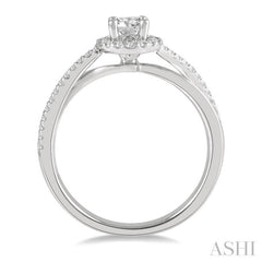 1/2 Ctw Criss Cross Shank Round Cut Diamond Ladies Engagement Ring with 1/4 Ct Round Cut Center Stone in 14K White Gold