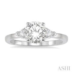 3/4 Ctw Round and Triangle Cut Diamond Ladies Engagement Ring with 1/2 Ct Round Cut Center Stone in 14K White Gold
