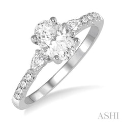 3/8 Ctw Oval Shape Pear & Round Cut Diamond Semi-Mount Engagement Ring in 14K White Gold