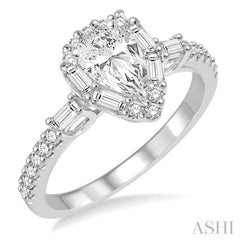 1 Ctw Diamond Engagement Ring with 1/2 Ct Pear cut Center Stone in 14K White Gold