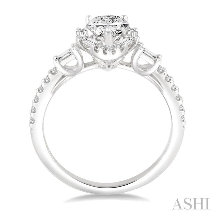 1 Ctw Diamond Engagement Ring with 1/2 Ct Pear cut Center Stone in 14K White Gold