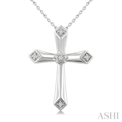 1/20 Ctw Round Cut Diamond Fashion Cross Pendant With Chain in Sterling Silver