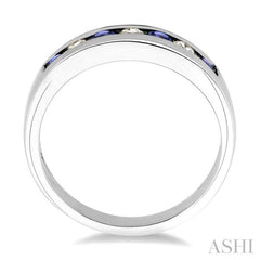 2.5 MM Round Cut Tanzanite and 1/5 Ctw Channel Set Round Cut Diamond Band in 14K White Gold