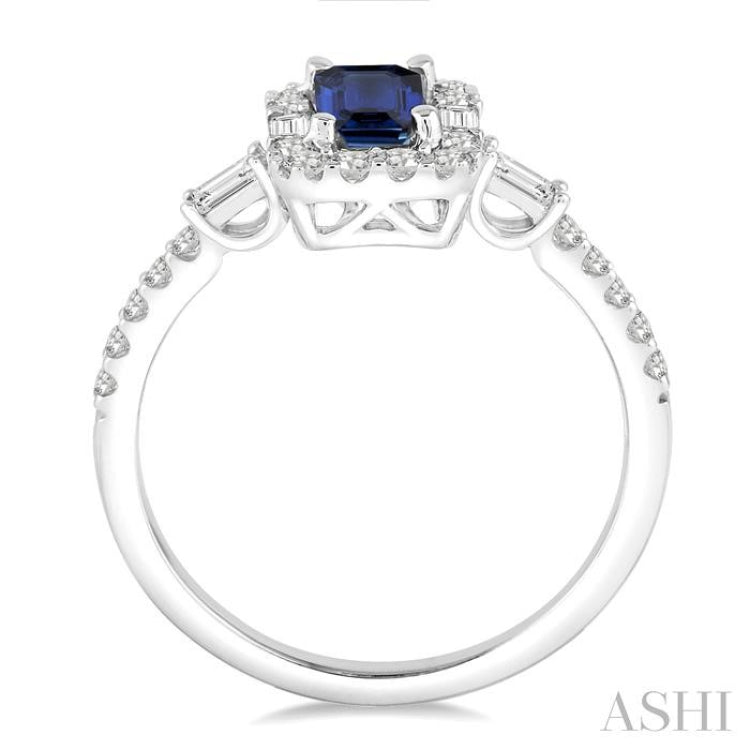 6x4 MM Octagon Cut Sapphire and 1/2 Ctw Round Cut Diamond Precious Ring in 14K White Gold